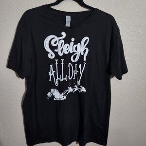 Sleigh All Day Shirt Womens Large Black Heritage Christmas Holiday Tee